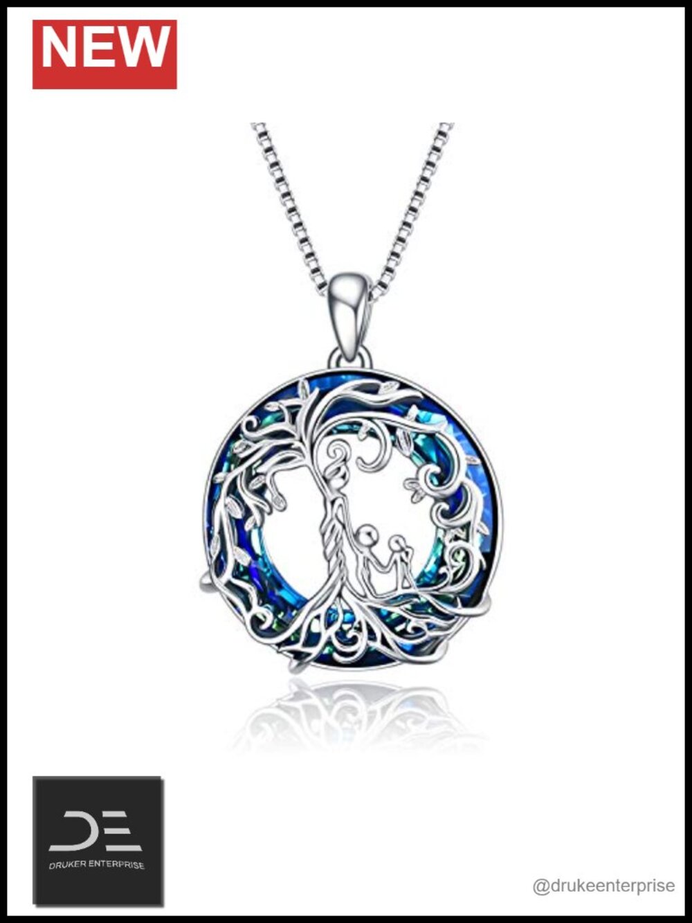 Sterling Silver Mother Daughter Son Necklace Tree of Life Pendant Crystal